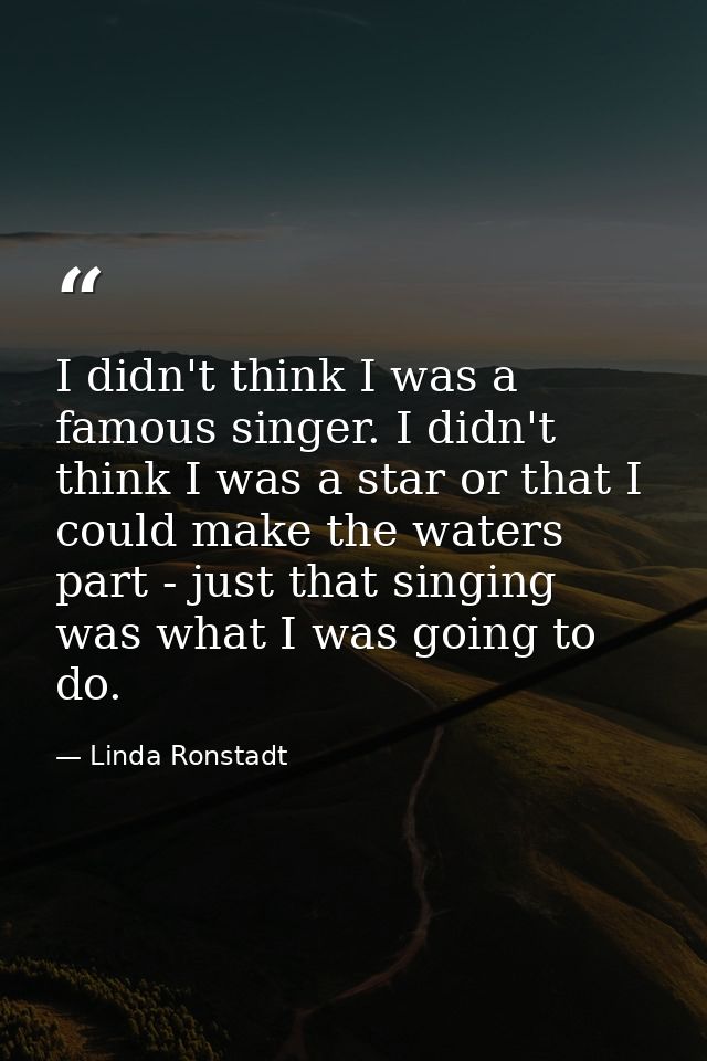 I didn't think I was a famous singer. I didn't think I was a star or that I could make the waters part - just that singi — Linda Ronstadt