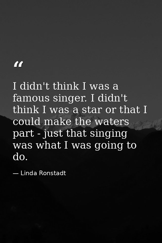 I didn't think I was a famous singer. I didn't think I was a star or that I could make the waters part - just that singi — Linda Ronstadt