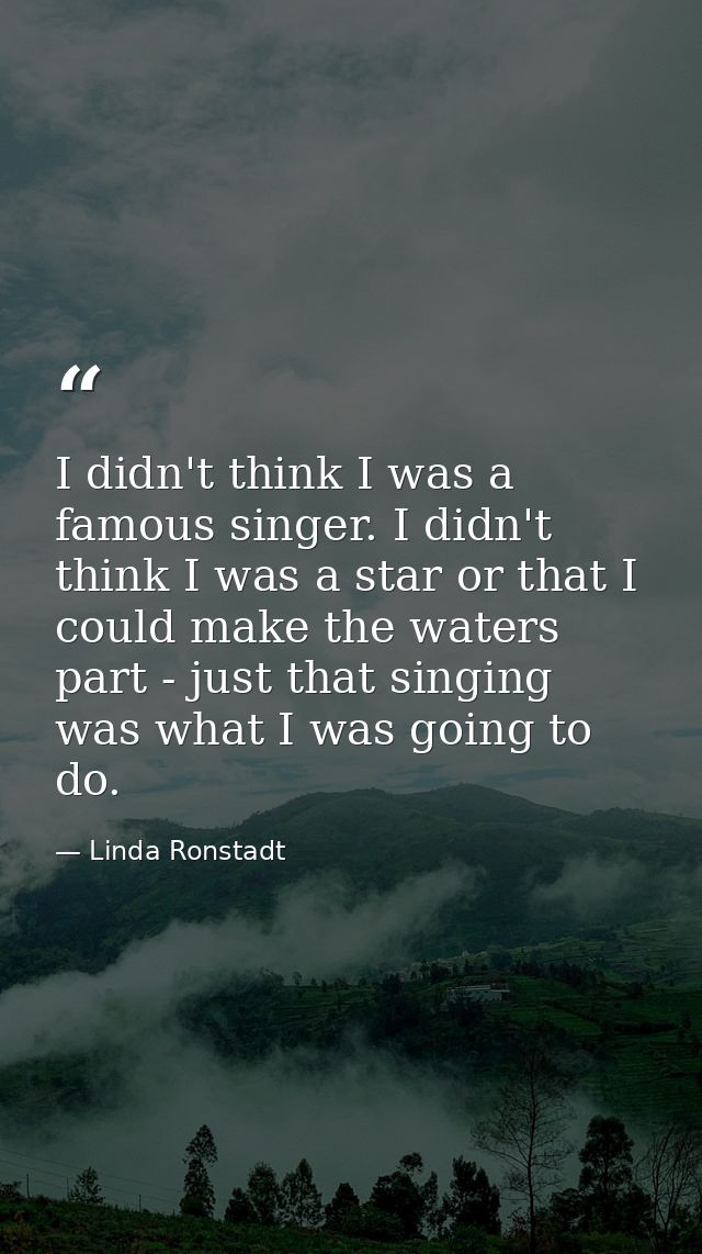 I didn't think I was a famous singer. I didn't think I was a star or that I could make the waters part - just that singi — Linda Ronstadt
