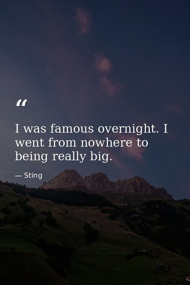 I was famous overnight. I went from nowhere to being really big. — Sting
