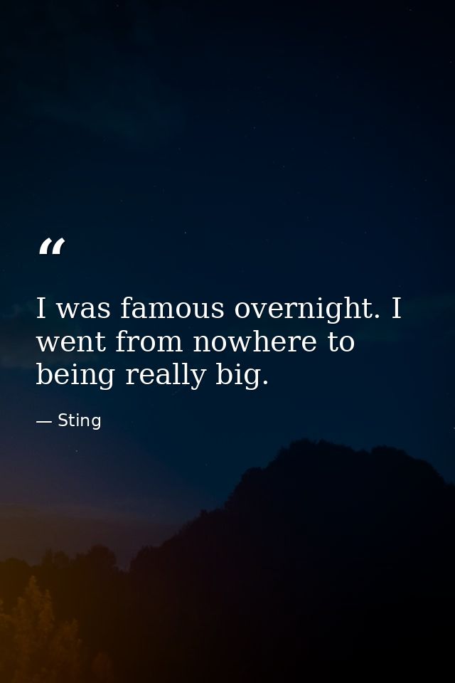 I was famous overnight. I went from nowhere to being really big. — Sting