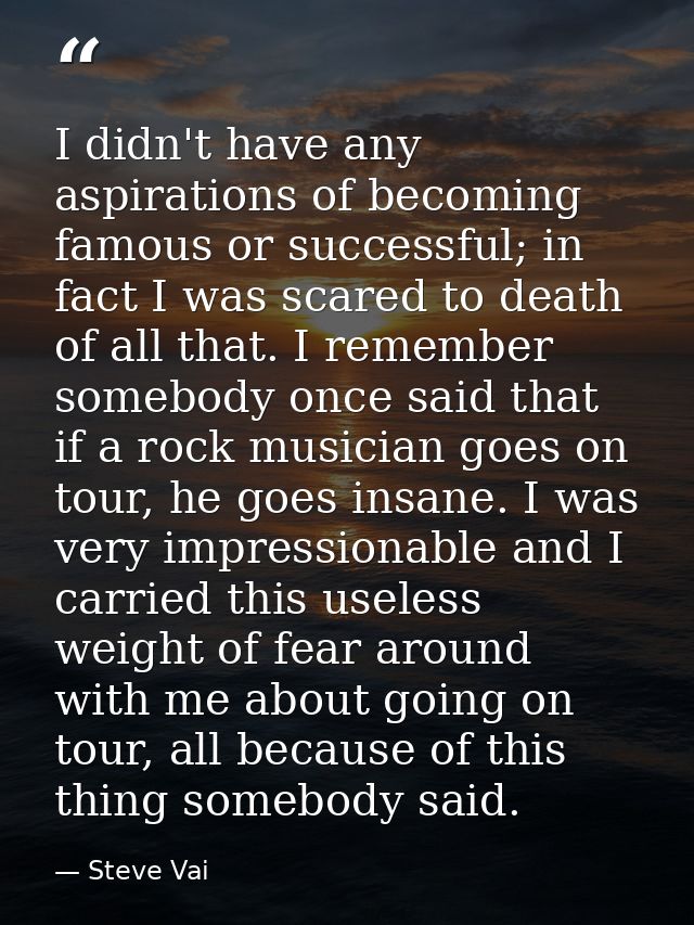 I didn't have any aspirations of becoming famous or successful; in fact I was scared to death of all that. I remember so — Steve Vai