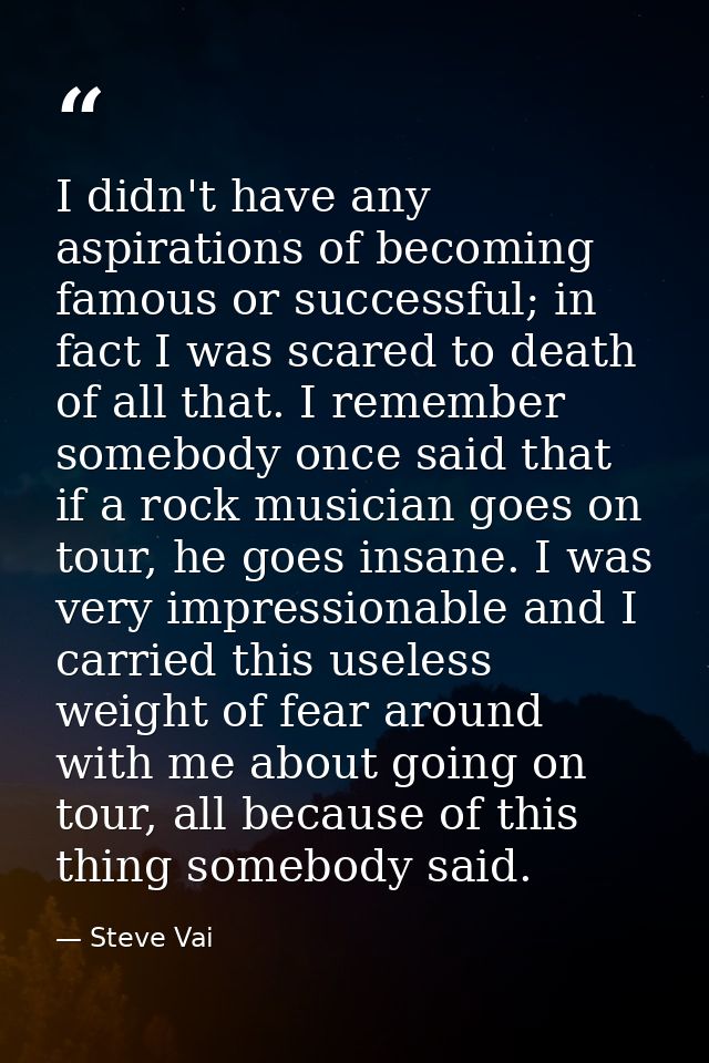 I didn't have any aspirations of becoming famous or successful; in fact I was scared to death of all that. I remember so — Steve Vai