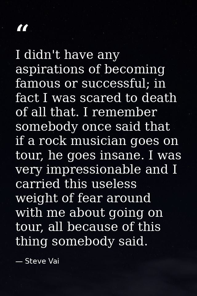 I didn't have any aspirations of becoming famous or successful; in fact I was scared to death of all that. I remember so — Steve Vai