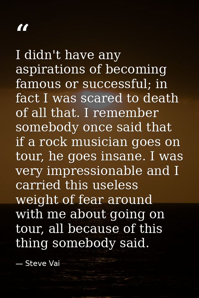 I didn't have any aspirations of becoming famous or successful; in fact I was scared to death of all that. I remember so — Steve Vai