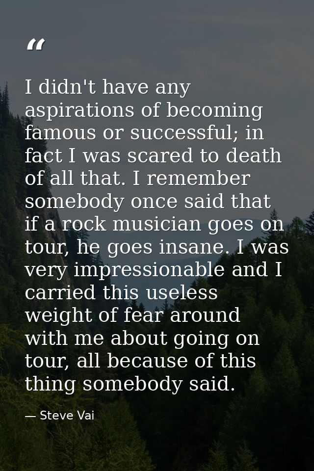 I didn't have any aspirations of becoming famous or successful; in fact I was scared to death of all that. I remember so — Steve Vai