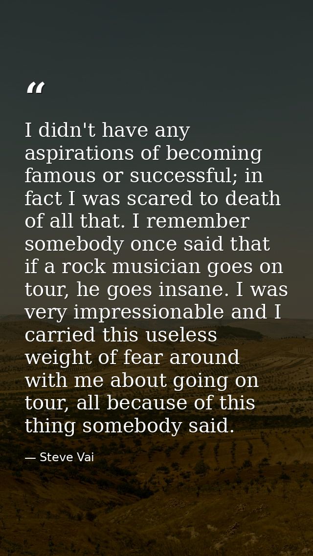 I didn't have any aspirations of becoming famous or successful; in fact I was scared to death of all that. I remember so — Steve Vai