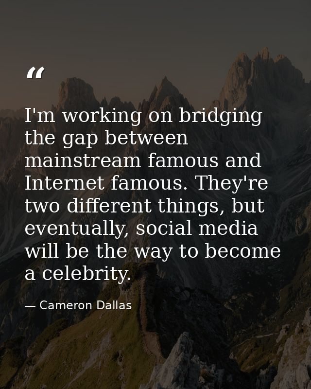 I'm working on bridging the gap between mainstream famous and Internet famous. They're two different things, but eventua — Cameron Dallas
