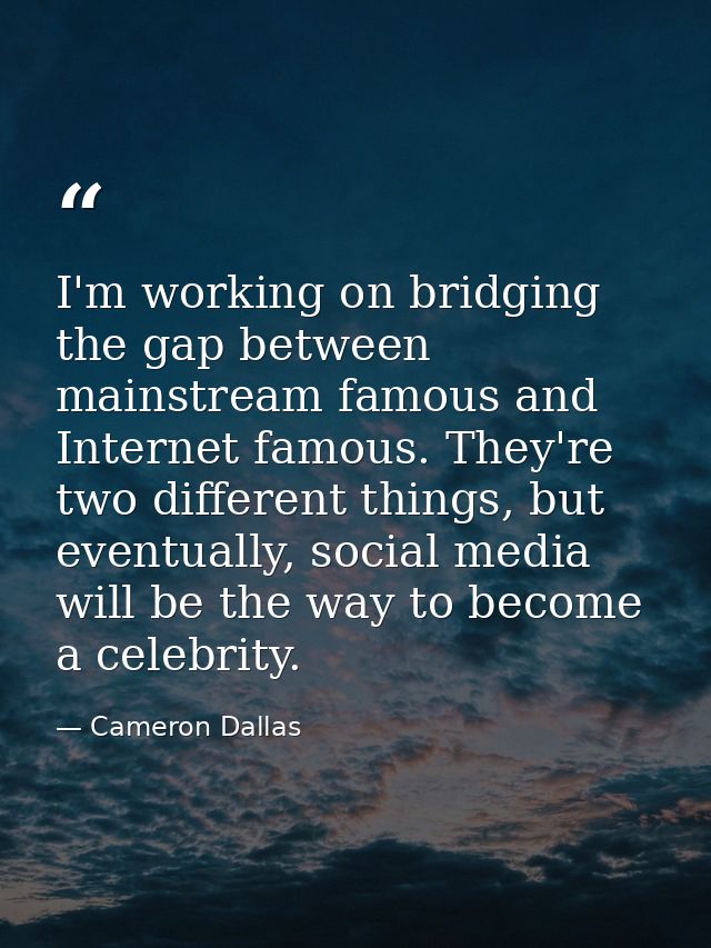 I'm working on bridging the gap between mainstream famous and Internet famous. They're two different things, but eventua — Cameron Dallas