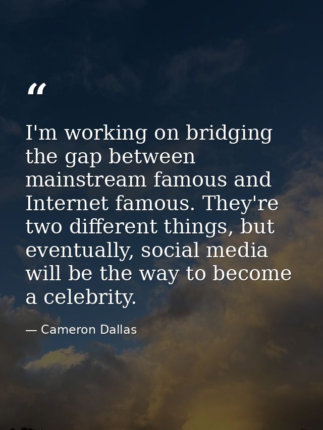 I'm working on bridging the gap between mainstream famous and Internet famous. They're two different things, but eventua — Cameron Dallas