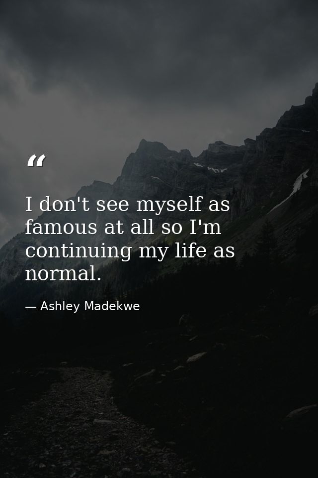 I don't see myself as famous at all so I'm continuing my life as normal. — Ashley Madekwe