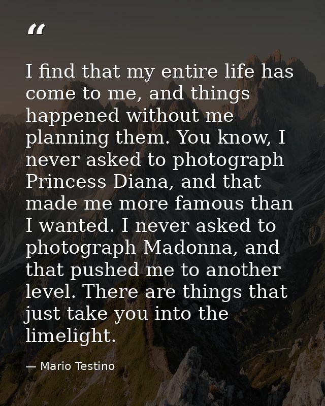 I find that my entire life has come to me, and things happened without me planning them. You know, I never asked to phot — Mario Testino