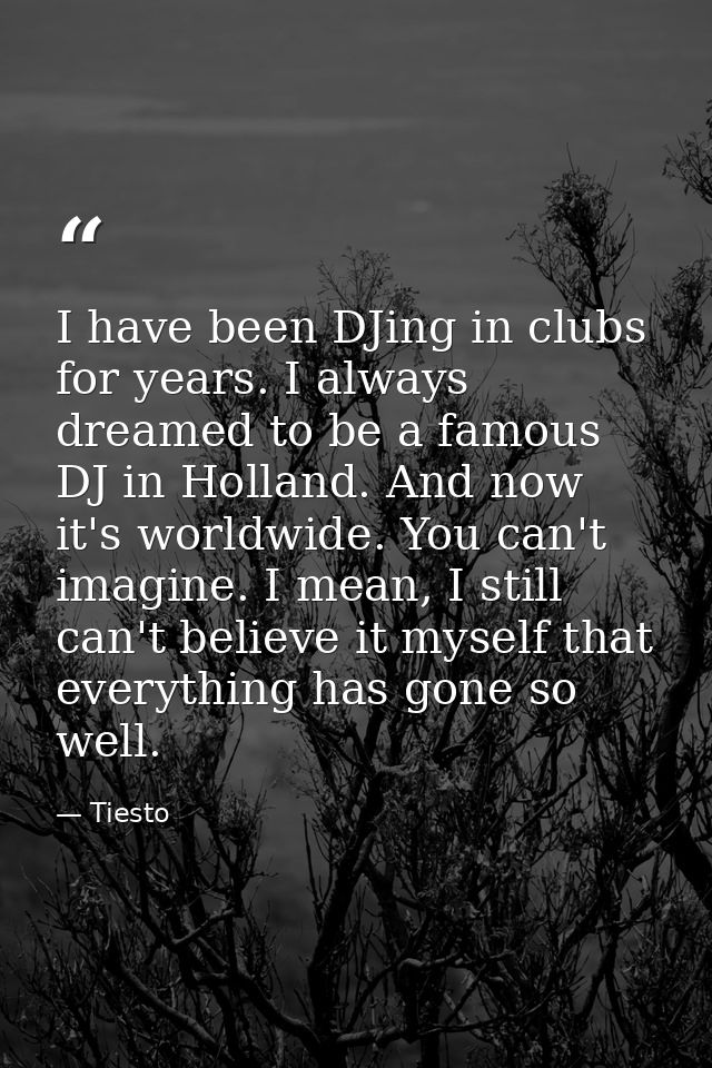 I have been DJing in clubs for years. I always dreamed to be a famous DJ in Holland. And now it's worldwide. You can't i — Tiesto