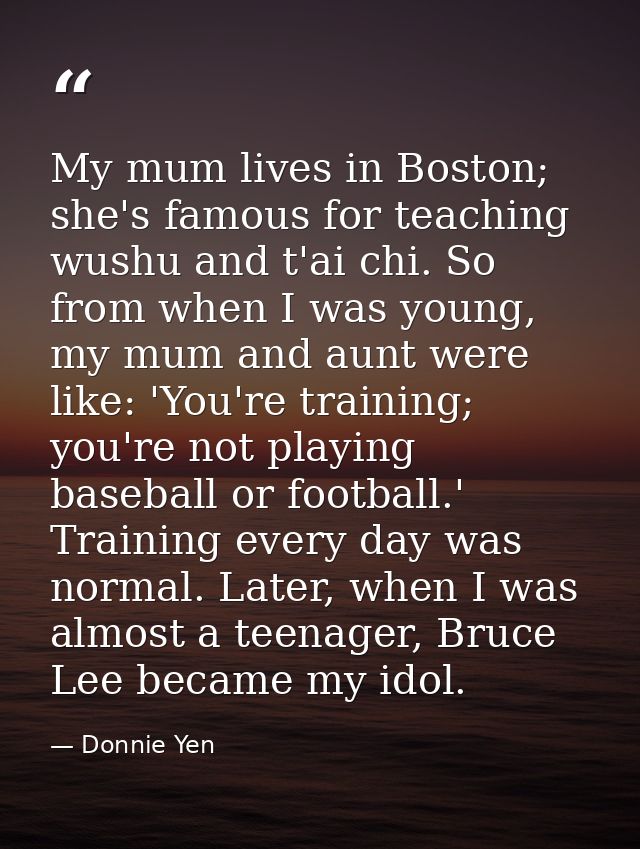 My mum lives in Boston; she's famous for teaching wushu and t'ai chi. So from when I was young, my mum and aunt were lik — Donnie Yen