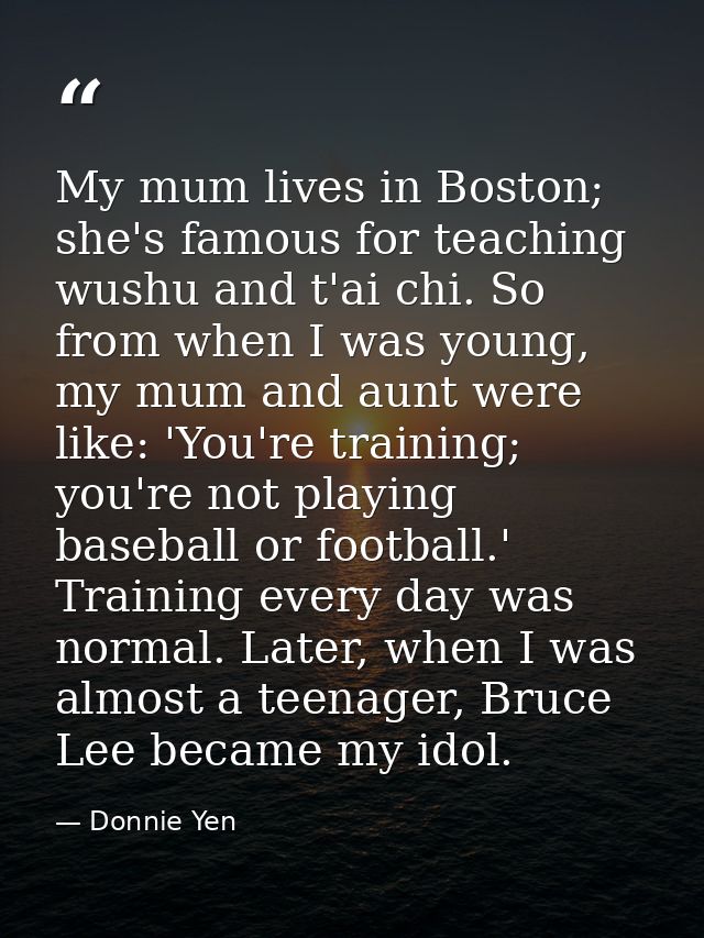 My mum lives in Boston; she's famous for teaching wushu and t'ai chi. So from when I was young, my mum and aunt were lik — Donnie Yen