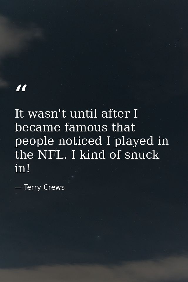 It wasn't until after I became famous that people noticed I played in the NFL. I kind of snuck in! — Terry Crews
