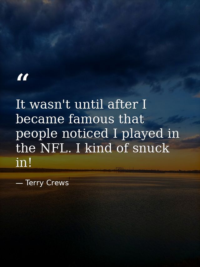 It wasn't until after I became famous that people noticed I played in the NFL. I kind of snuck in! — Terry Crews