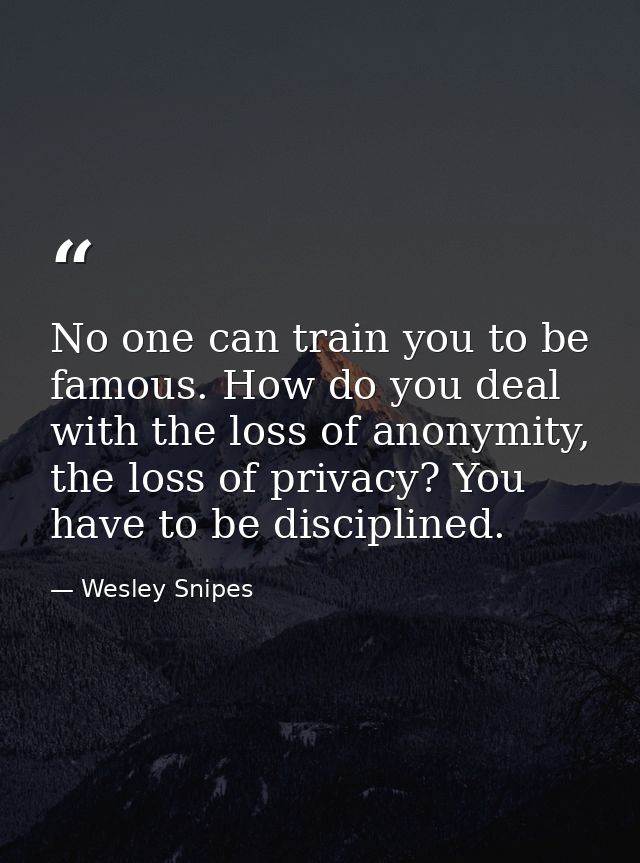 No one can train you to be famous. How do you deal with the loss of anonymity, the loss of privacy? You have to be disci — Wesley Snipes