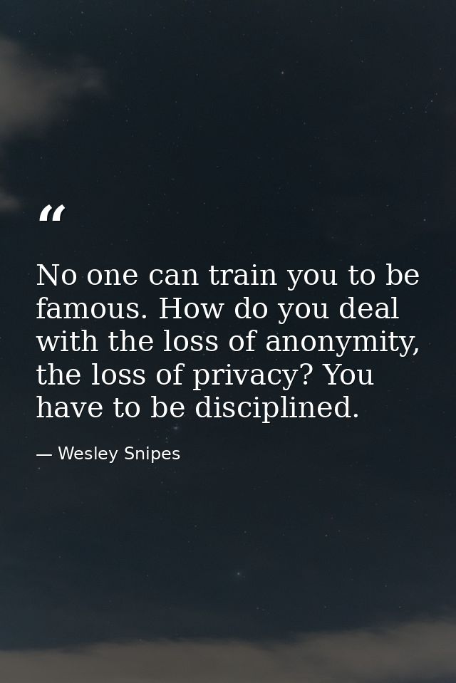 No one can train you to be famous. How do you deal with the loss of anonymity, the loss of privacy? You have to be disci — Wesley Snipes