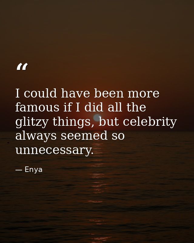 I could have been more famous if I did all the glitzy things, but celebrity always seemed so unnecessary. — Enya