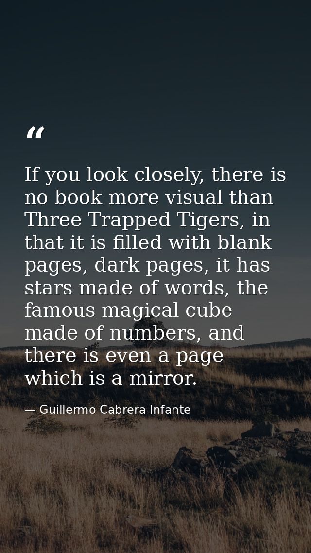 If you look closely, there is no book more visual than Three Trapped Tigers, in that it is filled with blank pages, dark — Guillermo Cabrera Infante