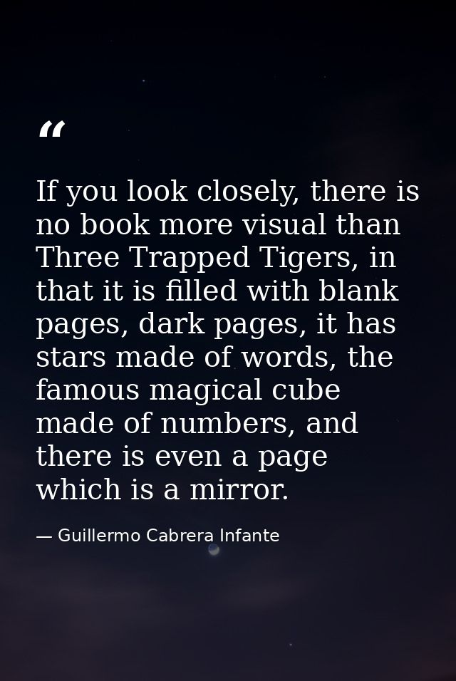 If you look closely, there is no book more visual than Three Trapped Tigers, in that it is filled with blank pages, dark — Guillermo Cabrera Infante