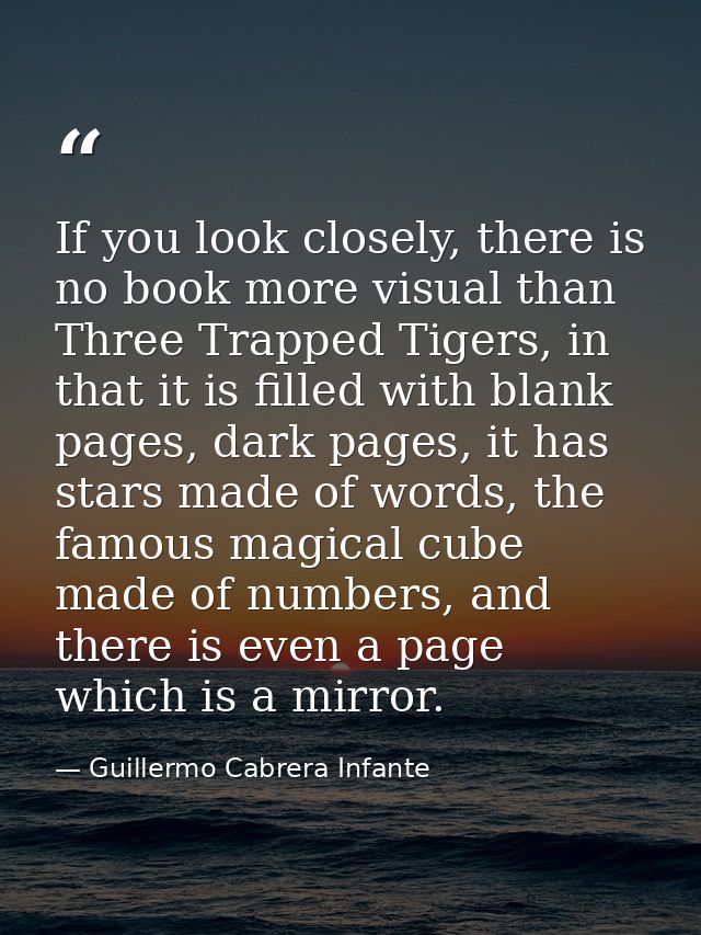 If you look closely, there is no book more visual than Three Trapped Tigers, in that it is filled with blank pages, dark — Guillermo Cabrera Infante