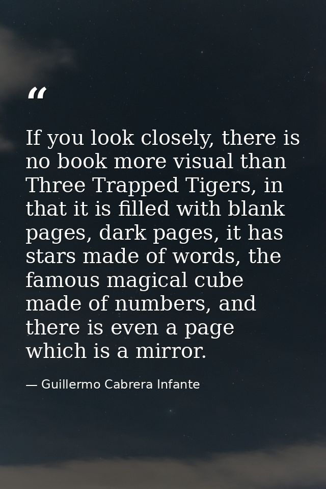 If you look closely, there is no book more visual than Three Trapped Tigers, in that it is filled with blank pages, dark — Guillermo Cabrera Infante