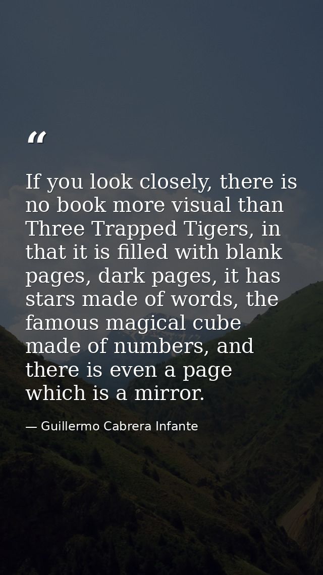 If you look closely, there is no book more visual than Three Trapped Tigers, in that it is filled with blank pages, dark — Guillermo Cabrera Infante