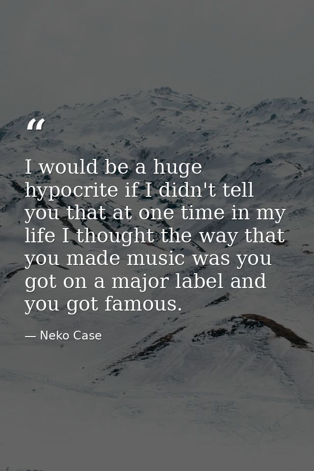 I would be a huge hypocrite if I didn't tell you that at one time in my life I thought the way that you made music was y — Neko Case
