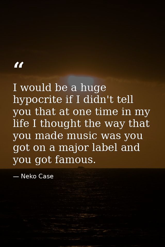 I would be a huge hypocrite if I didn't tell you that at one time in my life I thought the way that you made music was y — Neko Case