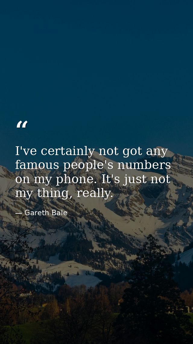 I've certainly not got any famous people's numbers on my phone. It's just not my thing, really. — Gareth Bale