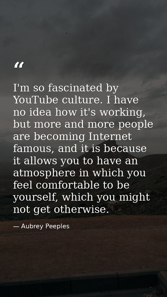 I'm so fascinated by YouTube culture. I have no idea how it's working, but more and more people are becoming Internet fa — Aubrey Peeples