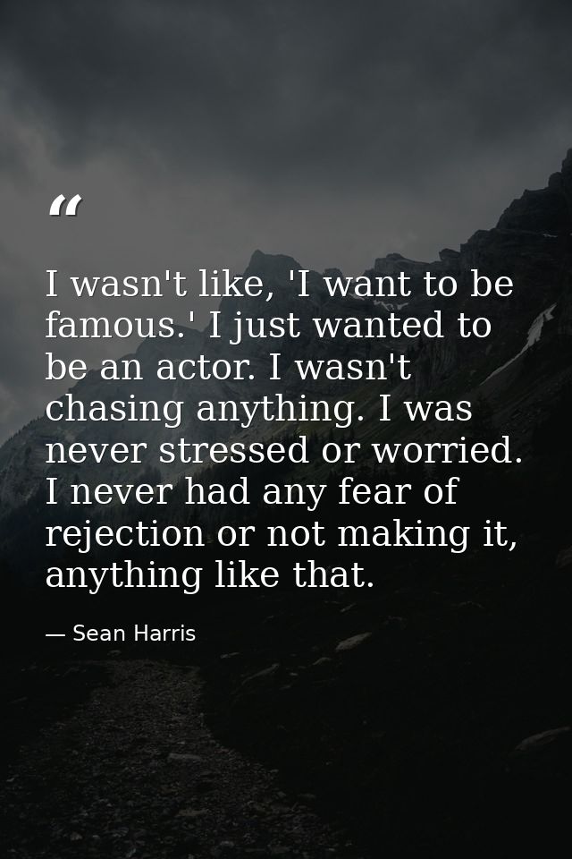 I wasn't like, 'I want to be famous.' I just wanted to be an actor. I wasn't chasing anything. I was never stressed or w — Sean Harris