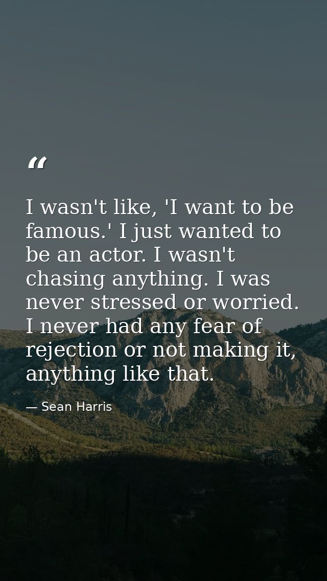 I wasn't like, 'I want to be famous.' I just wanted to be an actor. I wasn't chasing anything. I was never stressed or w — Sean Harris