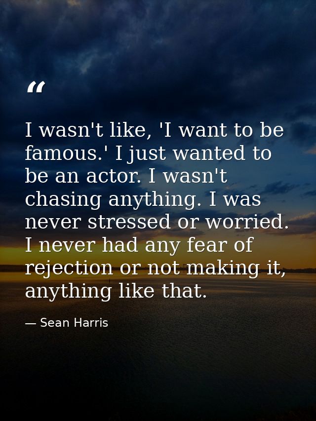 I wasn't like, 'I want to be famous.' I just wanted to be an actor. I wasn't chasing anything. I was never stressed or w — Sean Harris