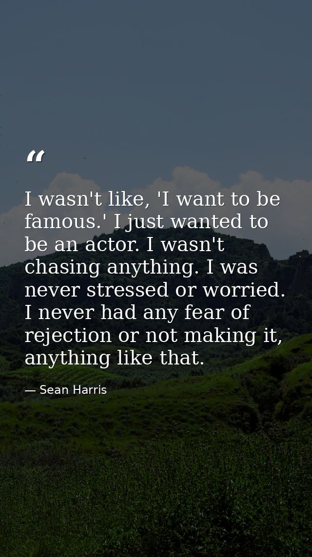 I wasn't like, 'I want to be famous.' I just wanted to be an actor. I wasn't chasing anything. I was never stressed or w — Sean Harris