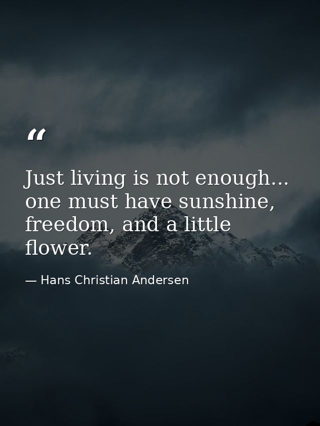Just living is not enough... one must have sunshine, freedom, and a little flower. — Hans Christian Andersen