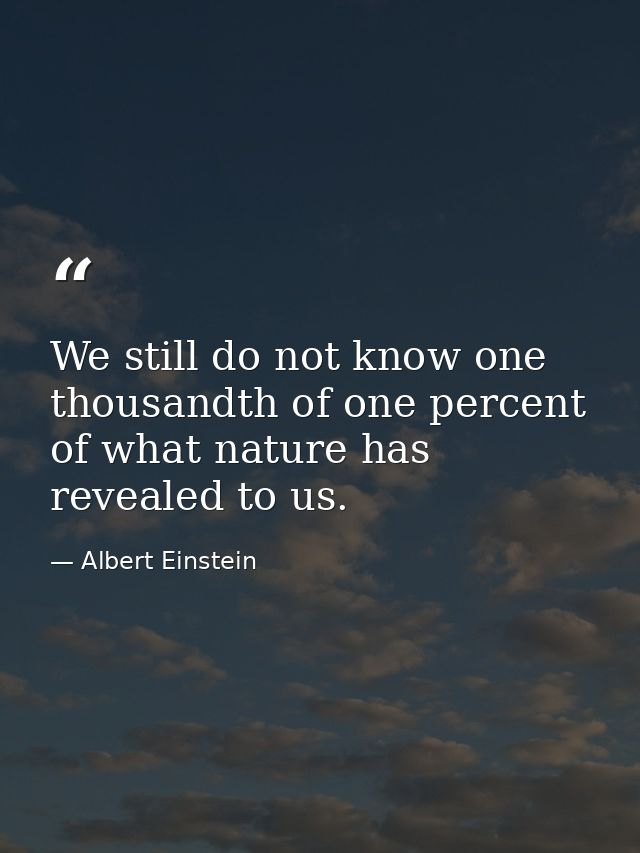 We still do not know one thousandth of one percent of what nature has revealed to us. — Albert Einstein