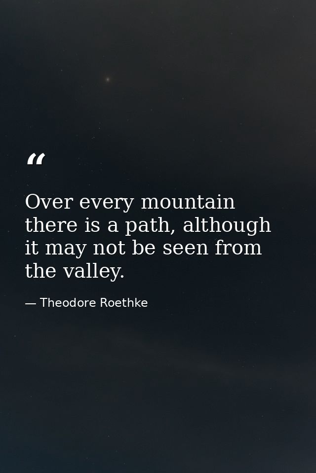 Over every mountain there is a path, although it may not be seen from the valley. — Theodore Roethke