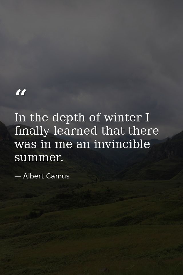 In the depth of winter I finally learned that there was in me an invincible summer. — Albert Camus
