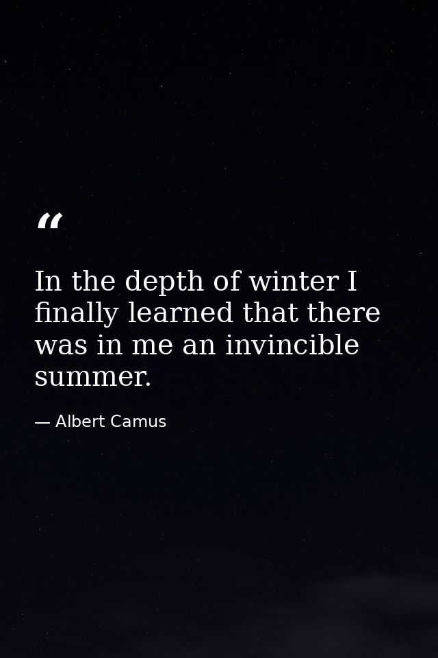 In the depth of winter I finally learned that there was in me an invincible summer. — Albert Camus