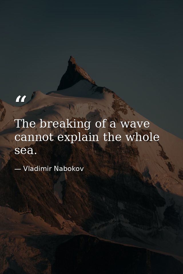 The breaking of a wave cannot explain the whole sea. — Vladimir Nabokov