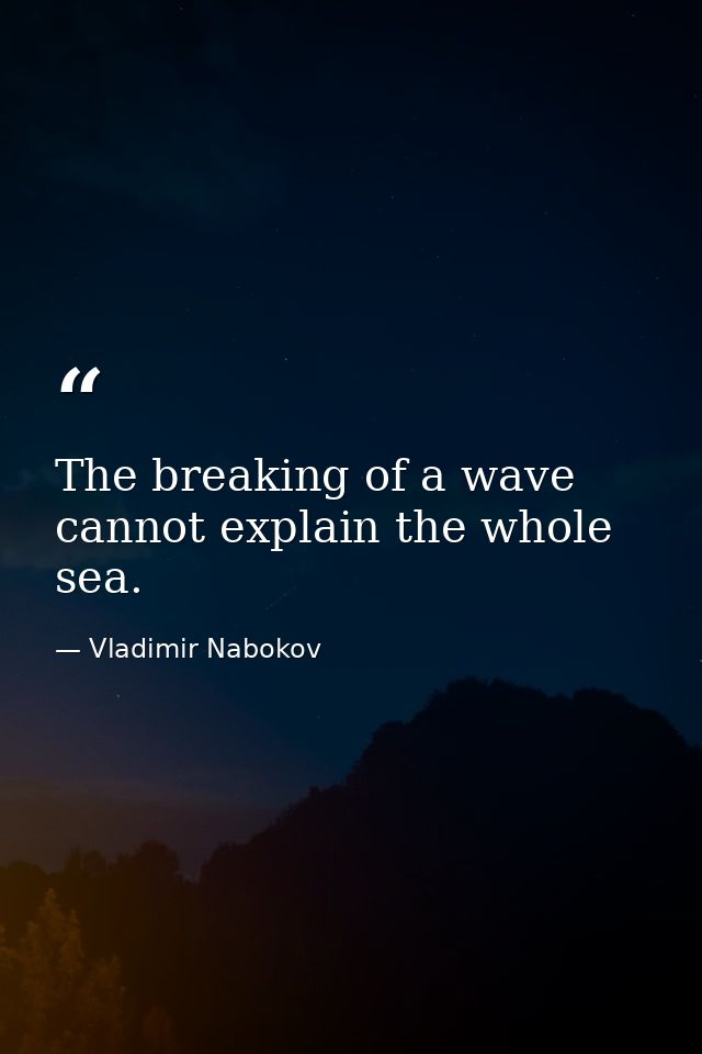 The breaking of a wave cannot explain the whole sea. — Vladimir Nabokov