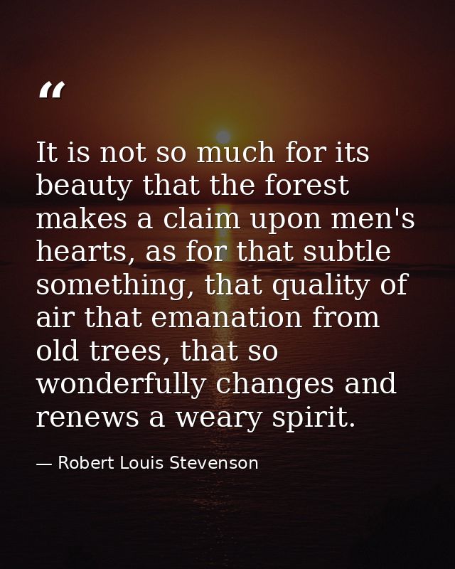 It is not so much for its beauty that the forest makes a claim upon men's hearts, as for that subtle something, that qua — Robert Louis Stevenson