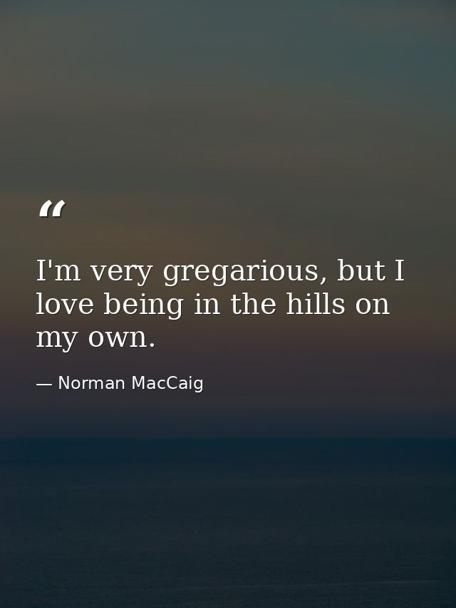 I'm very gregarious, but I love being in the hills on my own. — Norman MacCaig
