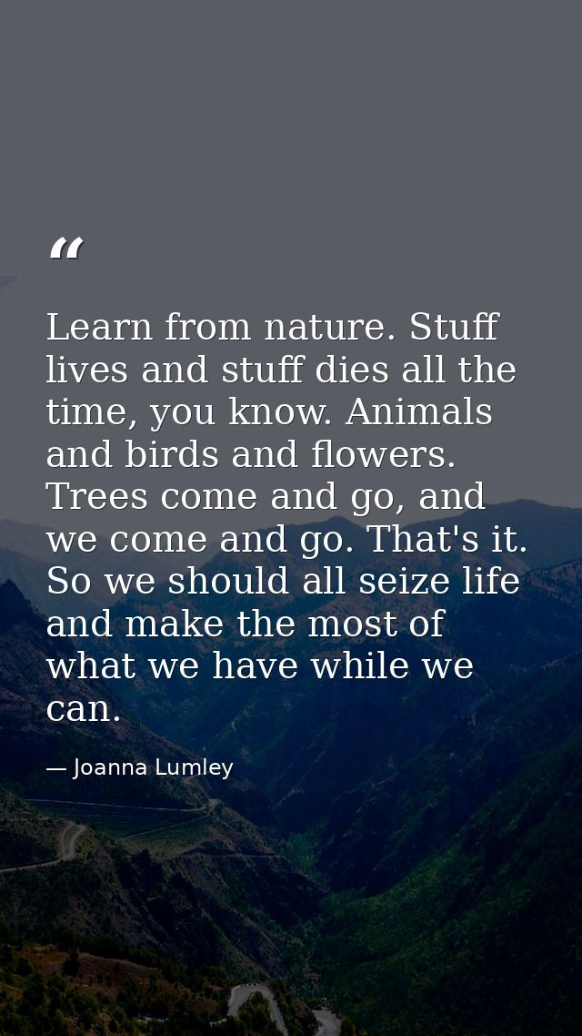Learn from nature. Stuff lives and stuff dies all the time, you know. Animals and birds and flowers. Trees come and go,  — Joanna Lumley
