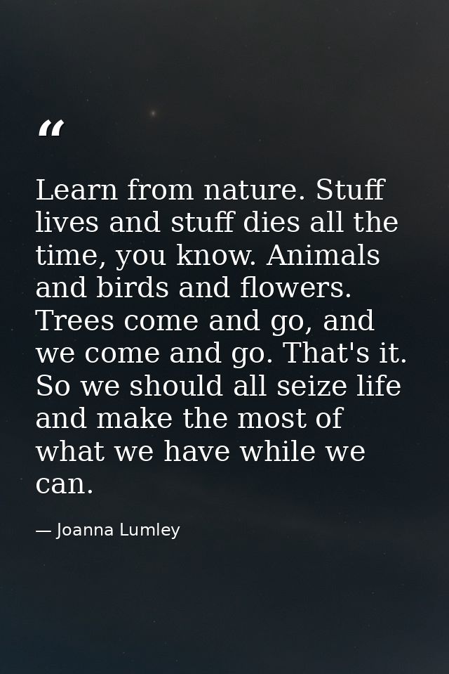 Learn from nature. Stuff lives and stuff dies all the time, you know. Animals and birds and flowers. Trees come and go,  — Joanna Lumley
