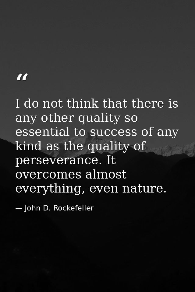 I do not think that there is any other quality so essential to success of any kind as the quality of perseverance. It ov — John D. Rockefeller