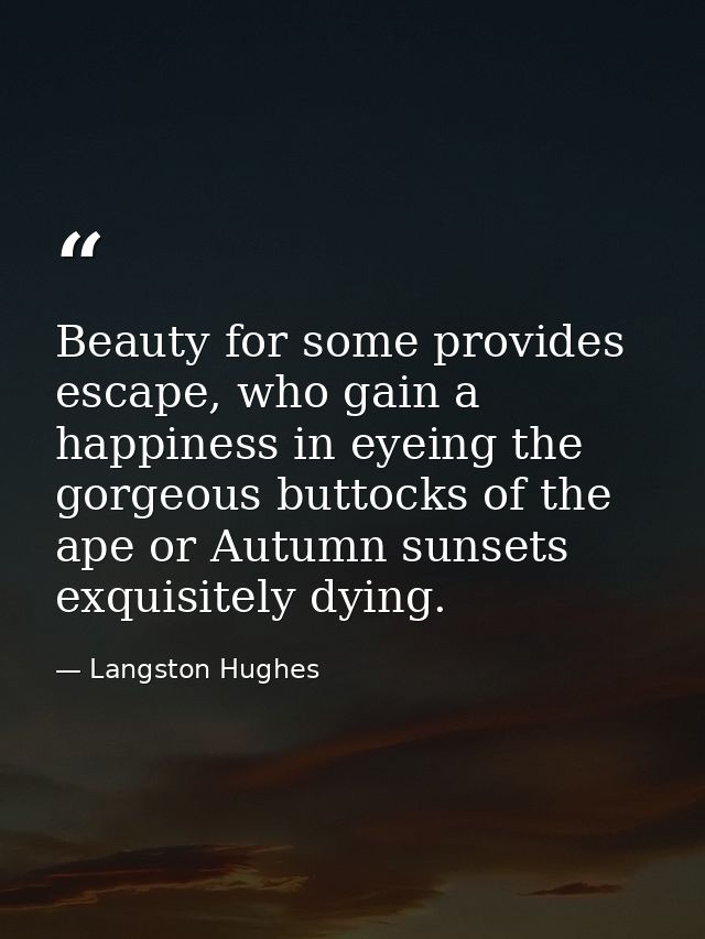 Beauty for some provides escape, who gain a happiness in eyeing the gorgeous buttocks of the ape or Autumn sunsets exqui — Langston Hughes